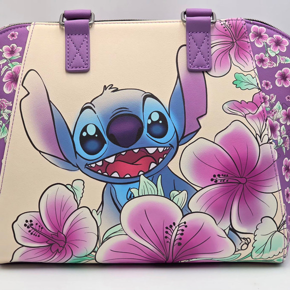 Loungefly Disney Lilo and Stitch Flowers Floral Purple Satchel Bag Purse New - Picture 7 of 8